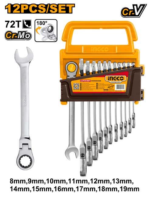 Ingco 12 Pcs Flexible Ratchet Spanner Set | HKSPAR1123 Ingco